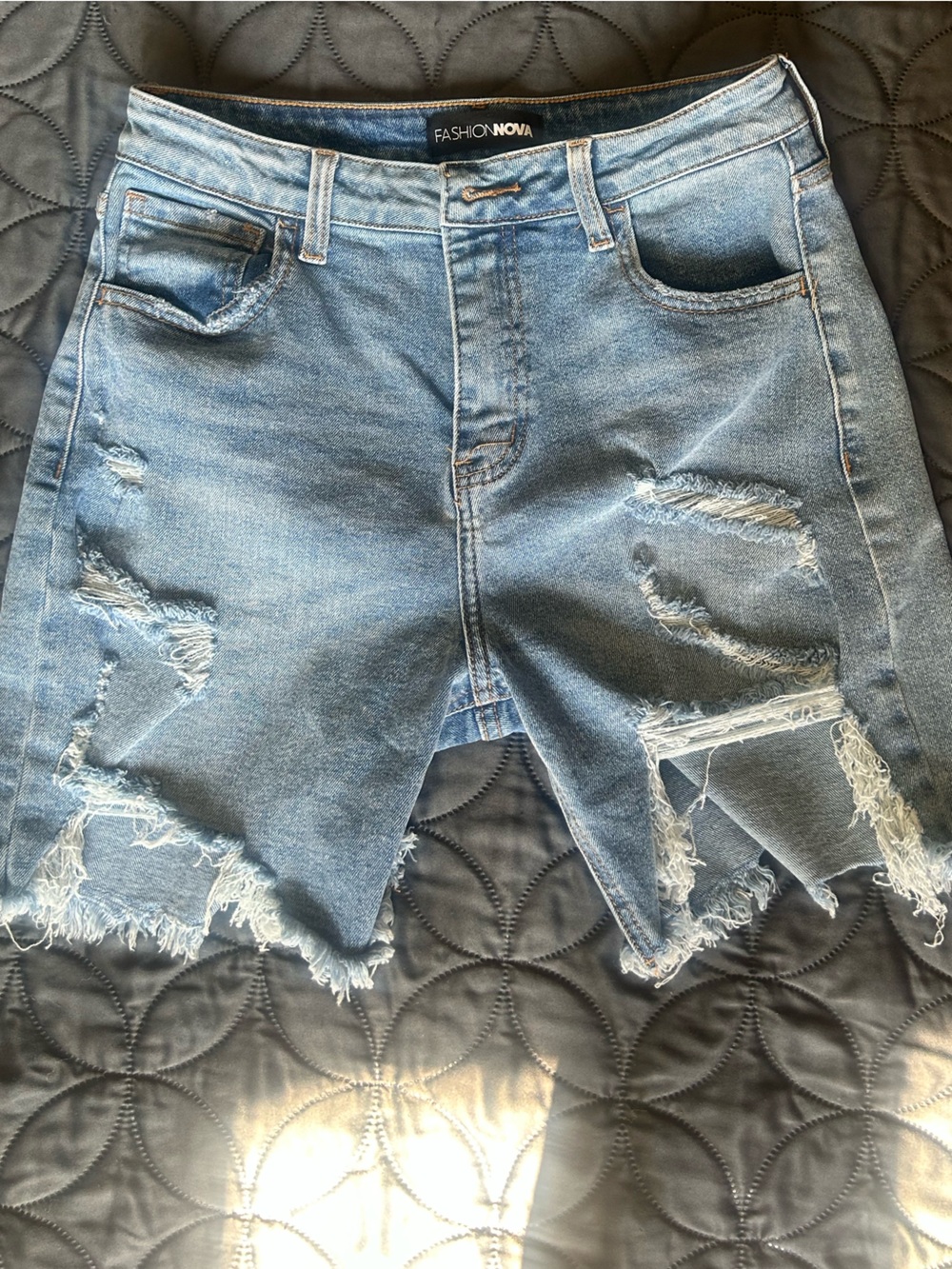Fashion Nova Light Blue Distressed Boyfriend Jeans